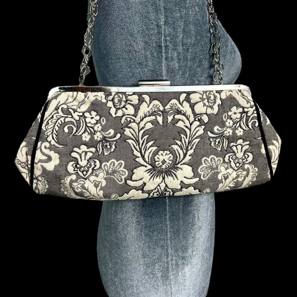 embroidered brocade tapestry baguette chain shoulder bag / clutch baroque gothic - Picture 7 of 8